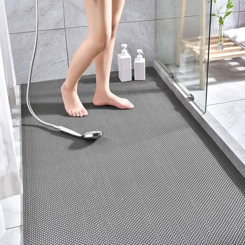 Alfombra de drenaje antideslizante para exterior, gran alfombrilla de goma hueca con malla antimoho para baño/cocina/piscina, alfombrilla de ducha de PVC con drenaje (Gris, 70x120cm)