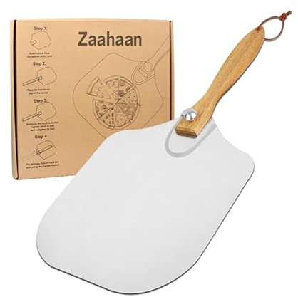 Zaahaan Wooden Pizza Peel – 12X14 Inch Premium Food Grade Aluminium Pizza Paddle – Bread Pie Pizza Turning Peel – Suitable for Any Oven - Foldable Easy Detachable Storage Accessories