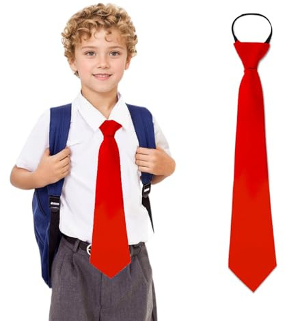 GNEGNI LIFE Kinder Vorgebunden Krawatte, Satin Einstellbar 15zoll Krawatte mit Reißverschluss für 7-15 Jahre Jungen Mädchen Hochzeits Schuluniform Geburtstag Abschlussfeier (Rot)