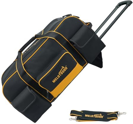 MELOTOUGH Werkzeugtasche mit Rollen, große Kapazität, Werkzeugtasche mit verdecktem Teleskopgriff für Elektriker, Bau, HVAC, Techniker (Gelb/Schwarz)