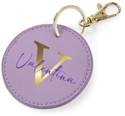 AWASG Schlüsselanhänger rund Buchstabe - Personalisiert mit Name - Taschenanhänger Accessoire mit Ring und Karabiner