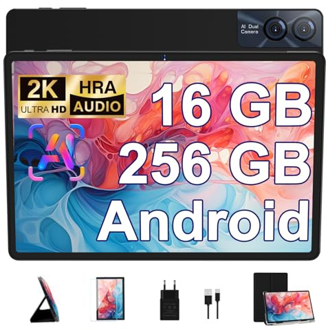 GOODTEL 11 pollici Touch Tablet Android 16GB RAM + 256GB ROM + TF 1TB | Display 2K 2000 * 1200 | Octa-Core | 8600mAh| WiFi 5G | GPS| BT 5.0 | 13MP + 5MP, Metal Body with Case- Grigio