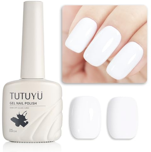 TUTUYU Vit gelnagellack, 12 ml löstagbar LED täckande gelnagellack för nagelkonst nybörjare eller professionell manikyrsalong, franska spetsar vit färggel