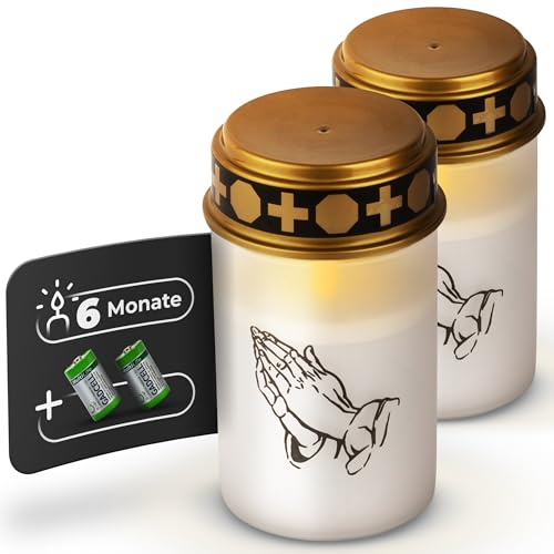 Novaliv Lot de 2 lanternes funéraires LED avec batterie et minuteur 6/18 bougies funéraires blanches à combustion permanente Bougie LED Flamme vacillante Bougie de cimetière Lanterne funéraire Lumière