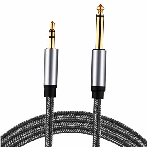 TECHZOCO Cable estéreo Jack TS mono de 6.35 mm a Jack TRS de 3.5 mm, Cable de jack 3.5 mm estéreo a jack 6.35 mm mono, Chapado en Oro, Apto para amplificadores y mezcladores, Nailon, 1 Metro