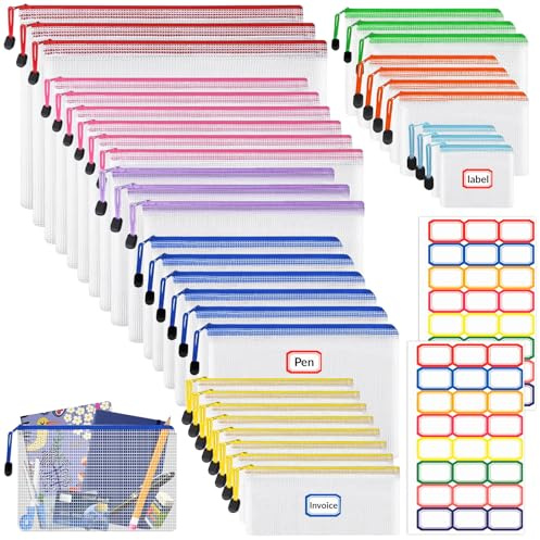36 Pièces Pochette Document Zippée,Pochette Plastique A4+A5+A6+B4+B5+B6+B8+sac à billets,PVC Transparentes Document Dossier, Étanche Sac Plastique Zip