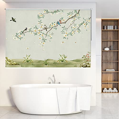 Traditionelle Verdunkelungsrollos mit Blumenmuster, leicht zu reinigen und zuschneidbar, passend für Fenster 60, 140 cm breit, 75 x 125 cm