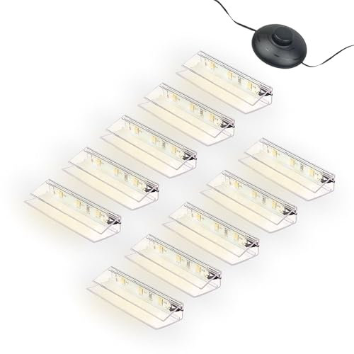 Kalb - Set di 10 luci LED per bordo in vetro Ambilux con clip trasparente, 3000 K, 5000 K, 1-10 kit per pavimenti in vetro da 4 a 10 mm, interruttore a pedale estensibile per dimmer