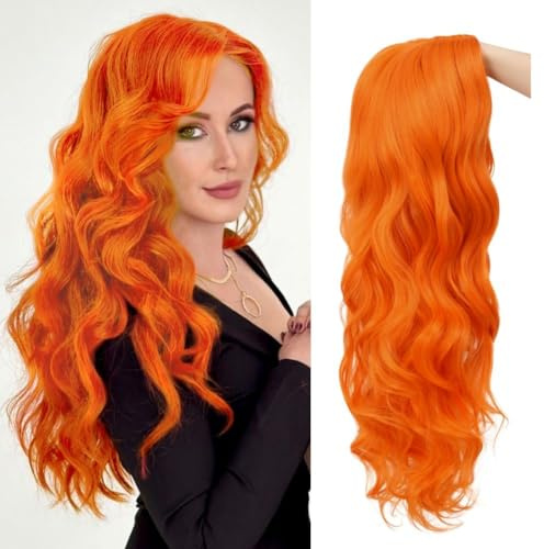 Salaibs Orange Lange Lockige Wellige Perücken für Damen Natürliche Synthetische Welle Haar Perücken für Cosplay Halloween Party Gebrauch