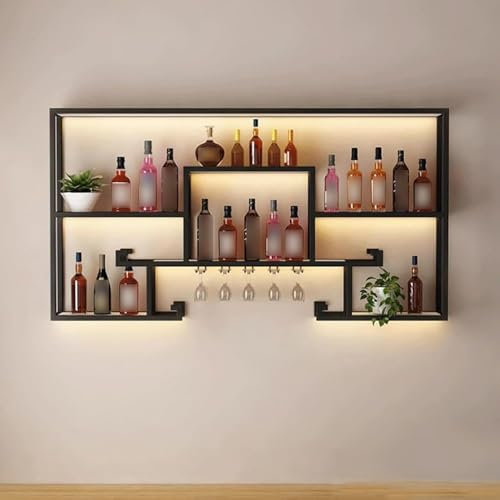 Vineria Da Parete,Portabottiglie A LED Portabicchieri Da Vino Angolo Bar Mensole Da Muro Mobile Porta Bottiglie Per Vino Per Bottiglie Di Liquori(Size:100cm)