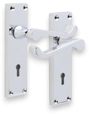Infinity Decor Victorian Scroll Polished Chrome Internal Lever Door Handle on Rectangular Keyhole Backplate Set - Ideal for Interior and Exterior Doors