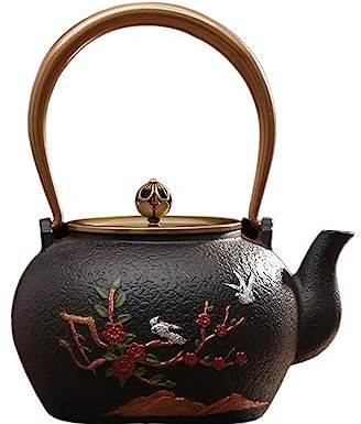OZBMA Teiera Teiera Teiere Teiera Giapponese in ghisa, Grande capacità 1400 ml, bollitore in ghisa per Il fornello Teiera Giapponese sicura (Nero 1,4 L)