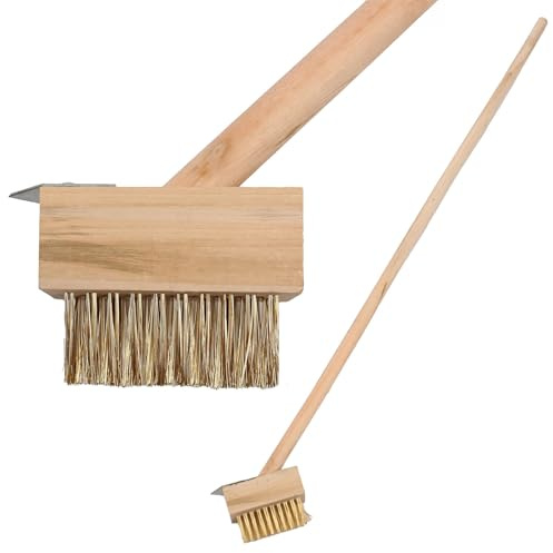 Harbour Housewares Unkrautbürste aus Holz mit Langem Griff - 120cm - 1x Abgewinkelt Draht Block Draußen Terrasse Garten Pflasterung Weg Auffahrt Unkraut Jäten Gartenarbeit Moosentferner Schaber Besen