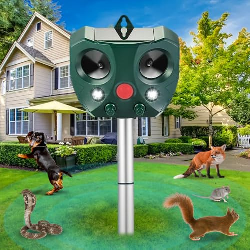 Répulsif Ultrason Solaire pour Animaux | Éloigne Chat, Oiseau & Souris, Double Charge (Solaire/USB), Parfait pour Jardin/Ferme/Champs