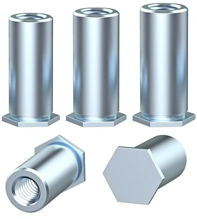 Ctyjia 20 Piezas Tuercas Remachables, M4x10mm Tuercas Roscadas de Cabeza Plana Hexagonal de Acero al Carbono para Metal, Acero