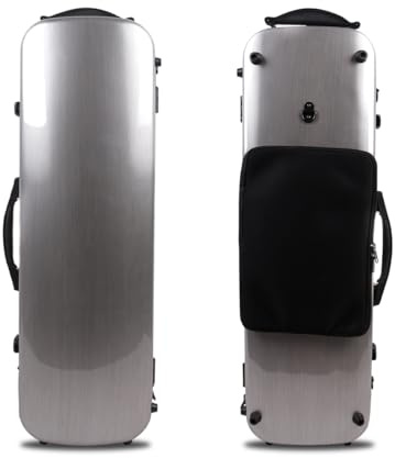 DouscsChart Estuche para violín 4/4 de fibra de carbono con cerradura ultraligera de 21 kg, funda rígida de terciopelo negro, correas de mochila, bolsillo de colofonia, higrómetro, almacenamiento de