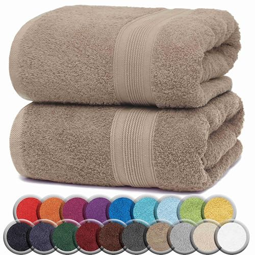 NatureMark ASCIUGAMANI PREMIUM/ASCIUGAMANI DA BAGNO in 100% cotone, morbidi, resistenti, con asola per appendere – set da 2, 100x150 cm, Colore Sabbia/Beige