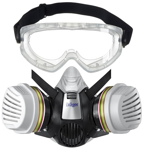 Dräger X-plore 3300 máscara de protección: semimáscara + gafas de seguridad X-pect 4400 claras con filtros A1B1E1K1 Hg P3, protección gases, vapores y partículas, laboratorio e industria, talla L