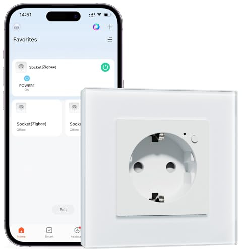 BSEEDLIFE Prise intelligente en verre Schuko Zigbee, 1 voie, 86 x 86 mm, montage encastré, contrôle par application, fonctionne avec Alexa/Google, blanc