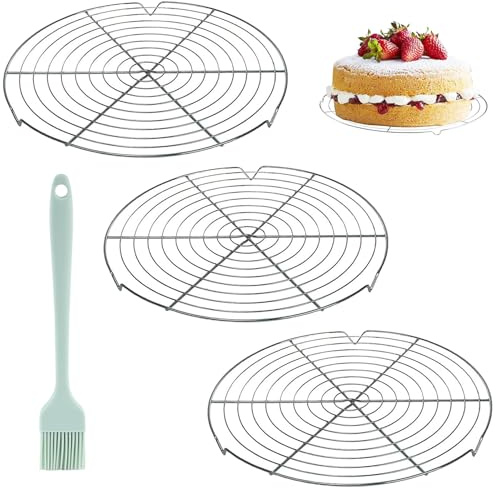 GANILITY Rund kylgaller, 3 stycken kylgaller med 1 st. silikonborste, 32 cm rund tårtgaller, rostfritt stål, köksgaller, för kylning, bakning
