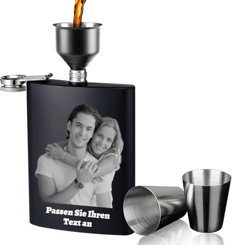 Personalisierter Flachmann für Männer individuelles Foto und Text ，graviertes Flachmann-Geschenk aus Edelstahl geeignet für Ehemann Vater und Trauzeugen (Personalisiertes Foto 1)
