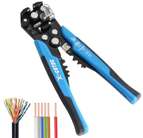 X-COTEC Pince à Dénuder Automatique, Pince a Denuder Electricien, Pinces a Sertir 3 en 1, Dénudeuse/Coupe/Sertissage, pour fil Electrique 10-24 AWG