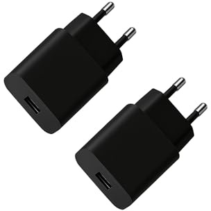 Chargeur USB [Lot de 2] Compact 10W Adaptateur Mural Universel Compatible avec Tout Type de Smartphones Android iOS iPhone Samsung Xiaomi Gadgets Tablettes Caméras - Noir