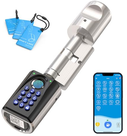 RUILON ToucA51 Pro Serrure connectée code 40x30 Cylindre empreinte digitale | Serrure electronique avec 3 cartes RFID, portes 50-100 mm, Facile à installer, Code temporaire, Airbnb Maison Chambre