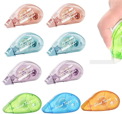 9 Pack Double Sided Tape Dispenser,6mm X 6m / 8mm X 8m Glue Tape Roller,Strong Adhesion Adhesive Glue Roller for Crafting Cards Photo Journaling Office Use and Christmas Gifts Wrapping