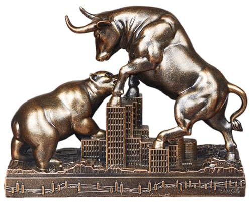 FLCPJGV Bull Und Bär Statue Dekoratives Centerpiece Resin Handwerk Kreative Figur Sammlerobjekt für Wohnzimmer Schlafzimmer Büro Geschenk, Kupfer