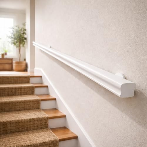 Fermeg Corrimano in Legno Massello British Bianco per Scale 150 cm | Su misura, Staffe e kit di montaggio inclusi, Installazione a parete, Made in Italy