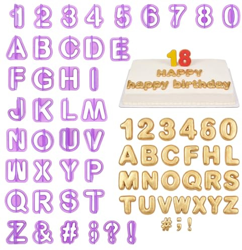 MBAIYO Fondant Letter Cutters Set, 40 Pcs Plastic Alphabet Molds, Clay Letter Stamps for Fondant, Cake Decorating Tools for Learning Letters, Number, Counting, and Crafting 0.94x0.83 Inch (Purple)