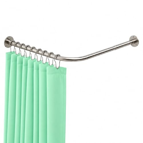 Premium 304 Edelstahl Duschvorhangstange L Form Silber – Montage Ohne Bohren oder Bohren, Ausziehbare Duschstange Ecke (60-93 x 60-93 cm) Rostfrei, mit 12 Ringen