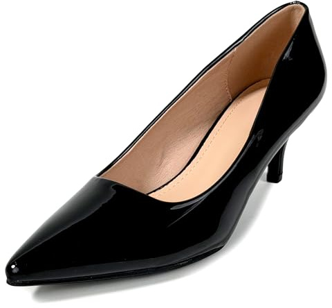 MSSCAI Décolleté Donna Eleganti con Tacco 5,5 cm Scarpe con Tacco Medio Effetto Vernice Punta Affusolata Pumps da Ufficio Cerimonia Matrimonio Sera Nero 40