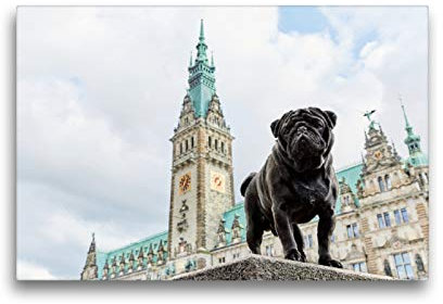 Premium Textil-Leinwand 45 x 30 cm Quer-Format Hamburg - Stadt der Möpse | Wandbild, HD-Bild auf Keilrahmen, Fertigbild auf hochwertigem Vlies, Leinwanddruck von Ole und Julia Dodeck