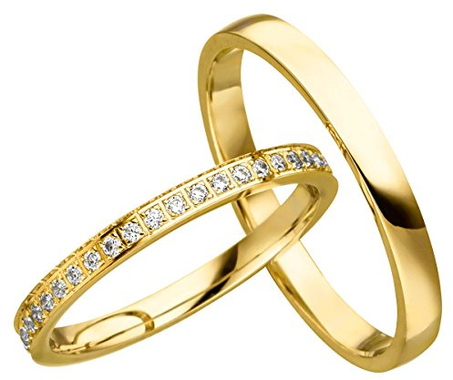 2x 585 Gold Eheringe Partnerringe Trauringe Hochzeitsringe in Gelbgold *mit Gravur und Steinen* JC020
