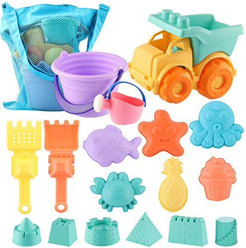 ele ELEOPTION Sandspielzeug Strandspielzeug Sandspielset, Wasserspielzeug inkl.Eimergarnitur und Schaufeln und für Kinder Kleinkinder Jungen Mädchen (17-teilig)