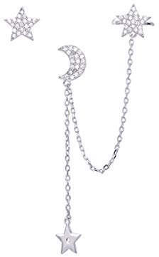 SLUYNZ 925 Orecchini in Argento Sterling Catena da Donna Orecchini Asimmetrici Stella Luna Orecchini Rettile Catena Pendente, Metallo, Zirconia cubica