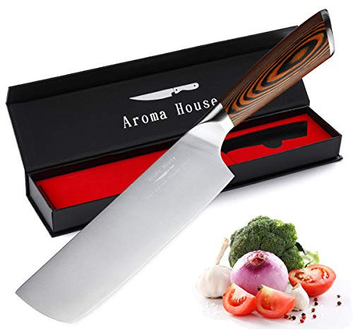 Aroma House Nakiri Messer Kochmesser Profi Küchenmesser Nakirimesser scharf 7 Zoll Hackmesser, Deutscher Edelstahl mit hohem Kohlenstoffgehalt Extra Scharfe Messerklinge für Küche & Restaurant