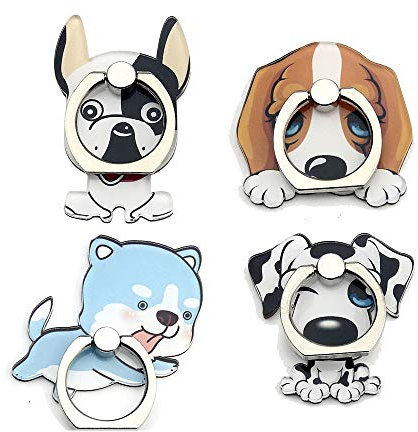 Lot de 4 anneaux de support pour téléphone portable - Motif chiens et chats - Rotation à 360° - Pour téléphone portable (anneau pour chiens)
