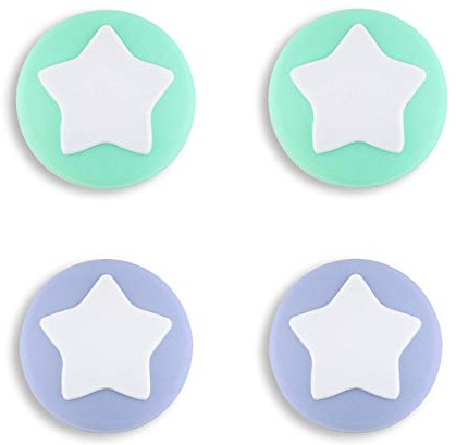 eXtremeRate PlayVital Star Design Cute Switch Thumb Grip Caps, Mint Green & Light Violet Joystick Caps for Nintendo Switch Lite, Silicone Analog Cover Thumbstick Grips for Switch OLED Joycon