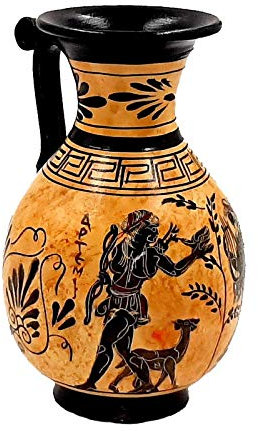 Greek Olpe 17cm Black figure Pottery,God Dionysus, Artemis