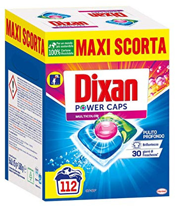 Dixan Powercaps Multicolor, Detersivo Lavatrice Predosato In Capsule, Ideale Per Capi Colorati, 56X2 (112) Lavaggi - 1680 g