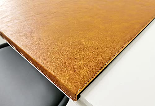 Gewinkelte Schreibtischunterlage mit Kantenschutz in Lora Leder 90 x 47 Senftbraun