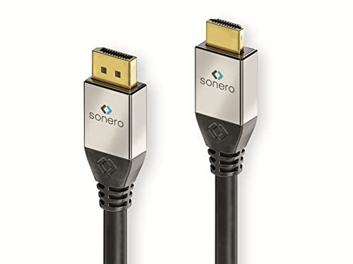 Sonero DisplayPort auf HDMI Kabel 4K DP Stecker auf Stecker, geschrimt, 3m | OFC-Kupferleiter, 3-fache Schirmung und Metallstecker für störungsfreie Audio- und Videoübertragung.