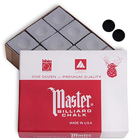 Master Biljard Pool Cue Chalk Premium Kvalitet - 1 dussin - Tillverkad i USA + 2 st biljard Poolbordsplatser av hög kvalitet (grå)