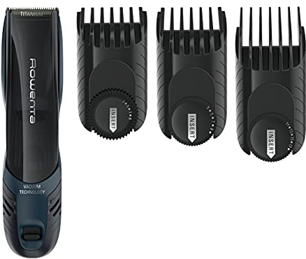 ‎Rowenta Airforce Ultimate Tondeuse cheveux et barbe, Système d'aspiration intégré, Mini tondeuse précision, Fonction mini aspirateur, 2 peignes cheveux, 1 peigne barbe TN9320F0