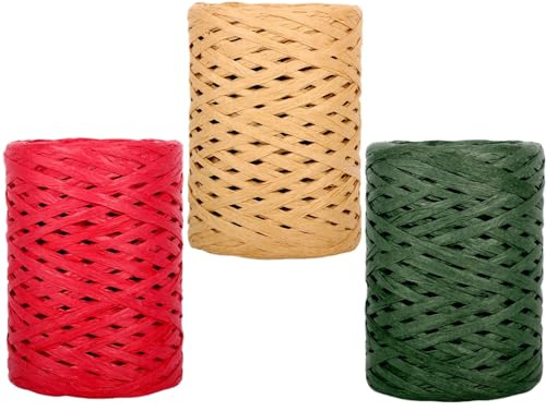 POPOYU 100M Bastbänder Raffiabast Geschenkband Papier,Weihnachten Natürliches Bastband Geschenke Raffia Papierband Kunsthandwerk Verpacken Von