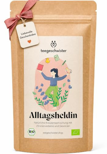 teegeschwister Alltagsheldin Bio Tee | Geschenk für Frauen, Mama, Hebamme & Lieblingsmenschen | Geburtstag & Muttertag | Bio Kräutertee mit Zitronenverbene, Fenchel & Lavendel | 60g