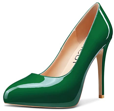 Aachcol Damen Pumps Plateau Plattform Stiletto Hoher High Absatz Heel Geschlossene Runde Zehenkappe Slip-on Dress Schuhe Hochzeit Büroschuhe Party Klassisch 12 cm Dunkelgrün Lackleder 39 EU